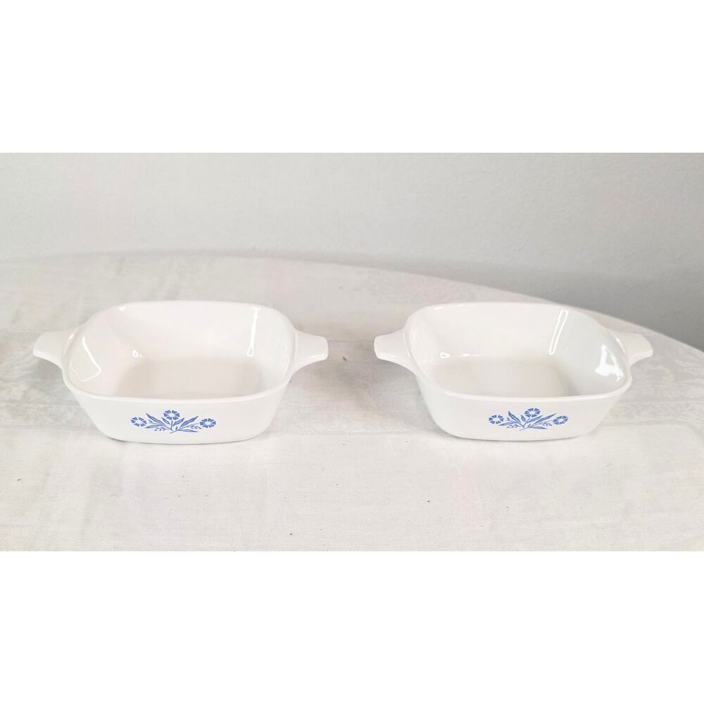 Pair Vtg. P-41 Petite Pans White w/Blue Cornflower Pattern Casserole Dish 5"x5"